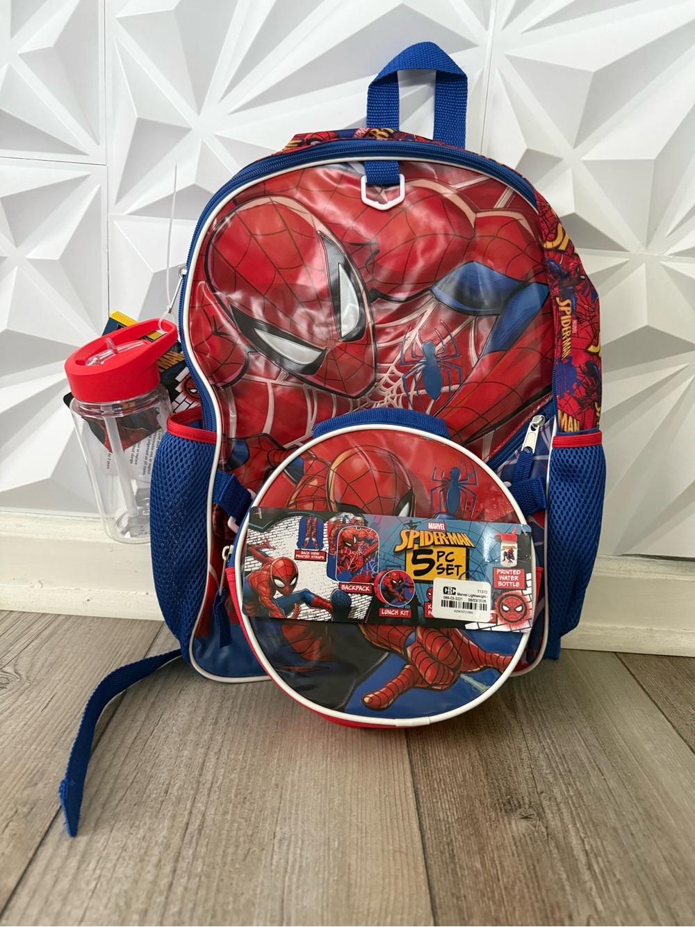 Marvel Spider-Man Kids Red & Blue Backpack Set with Lunch Bag and Bottle